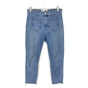 Reformation Women's Sz 29 High Rise Skinny Cropped Jean Patch Pockets Blue *READ